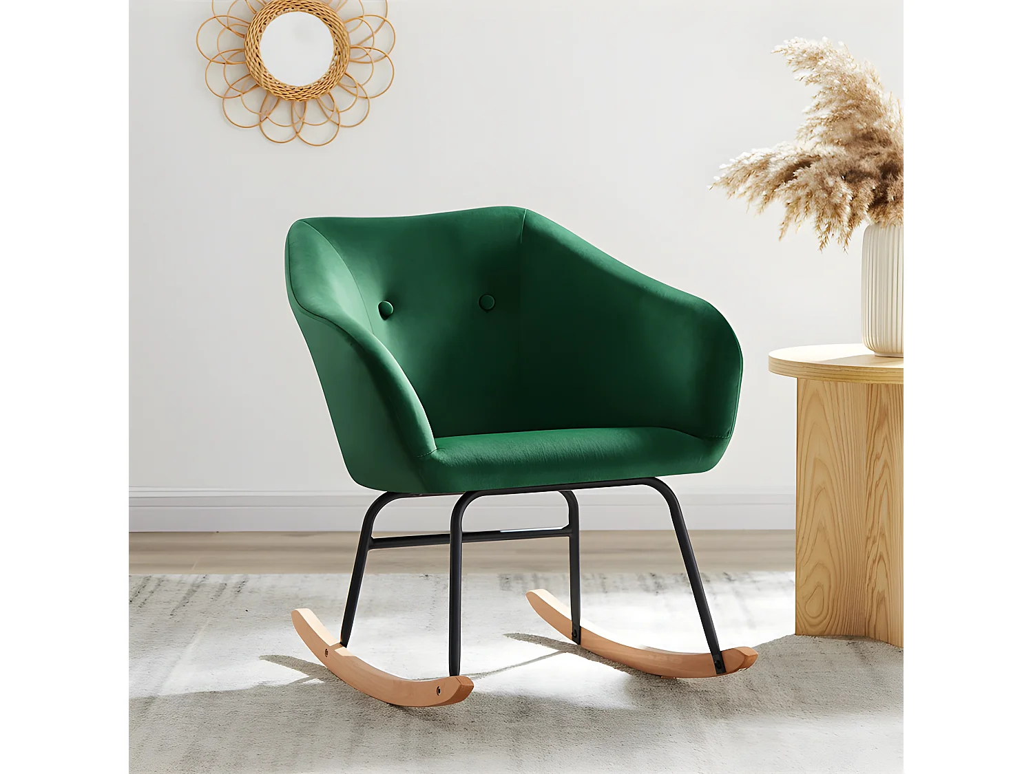 Fauteuil HILDA en velours vert rocking chair