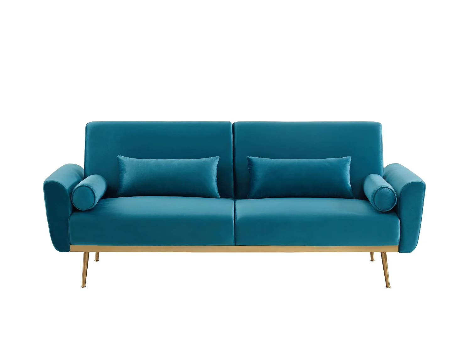 Canapé droit COLETTE en velours bleu canard avec fonction convertible