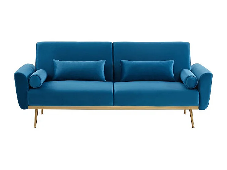 Canapé droit COLETTE en velours bleu avec fonction convertible