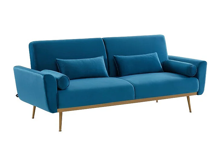 Canapé droit COLETTE en velours bleu avec fonction convertible