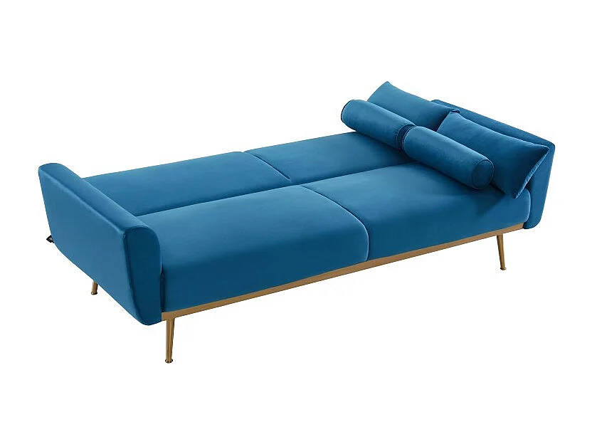 Canapé droit COLETTE en velours bleu avec fonction convertible