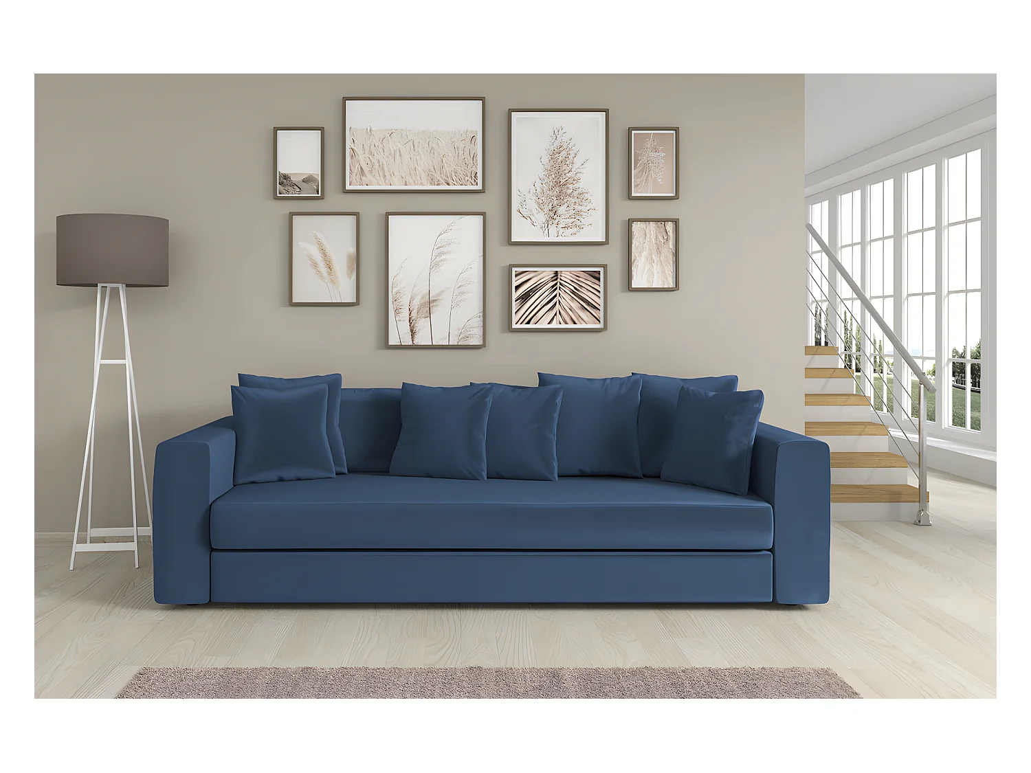 Canapé droit ADEL fixe en velours bleu