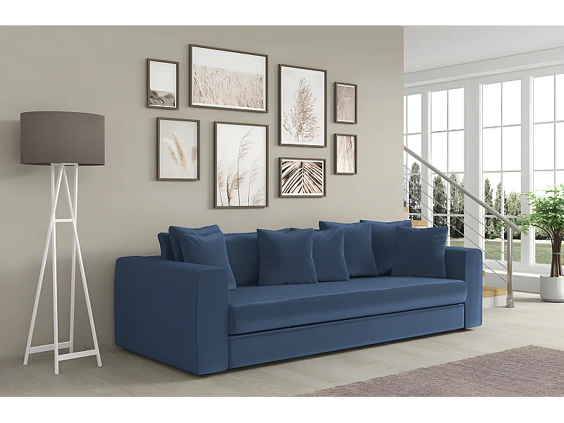 Canapé droit ADEL fixe en velours bleu