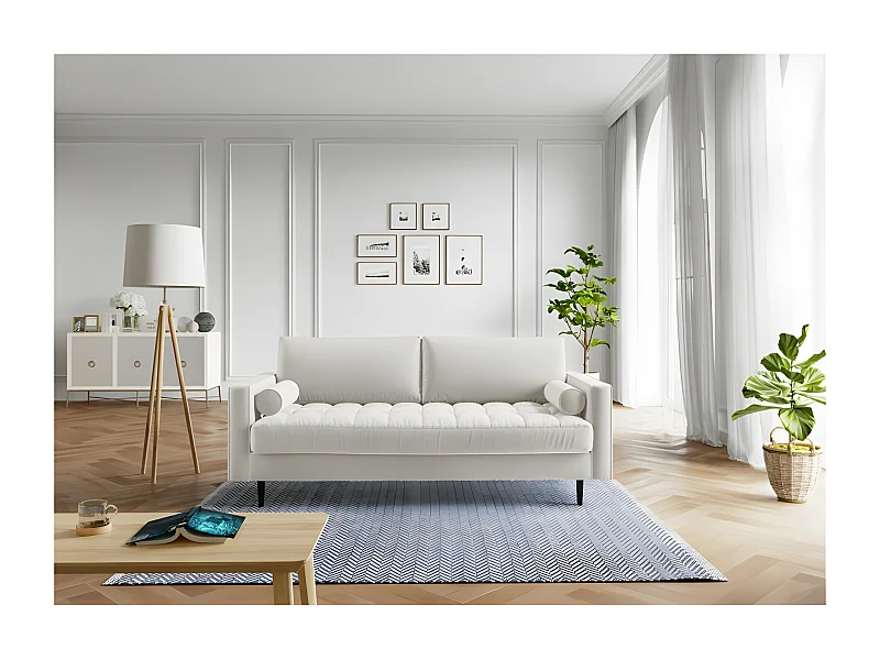 Canapé droit MAEL fixe en velours beige