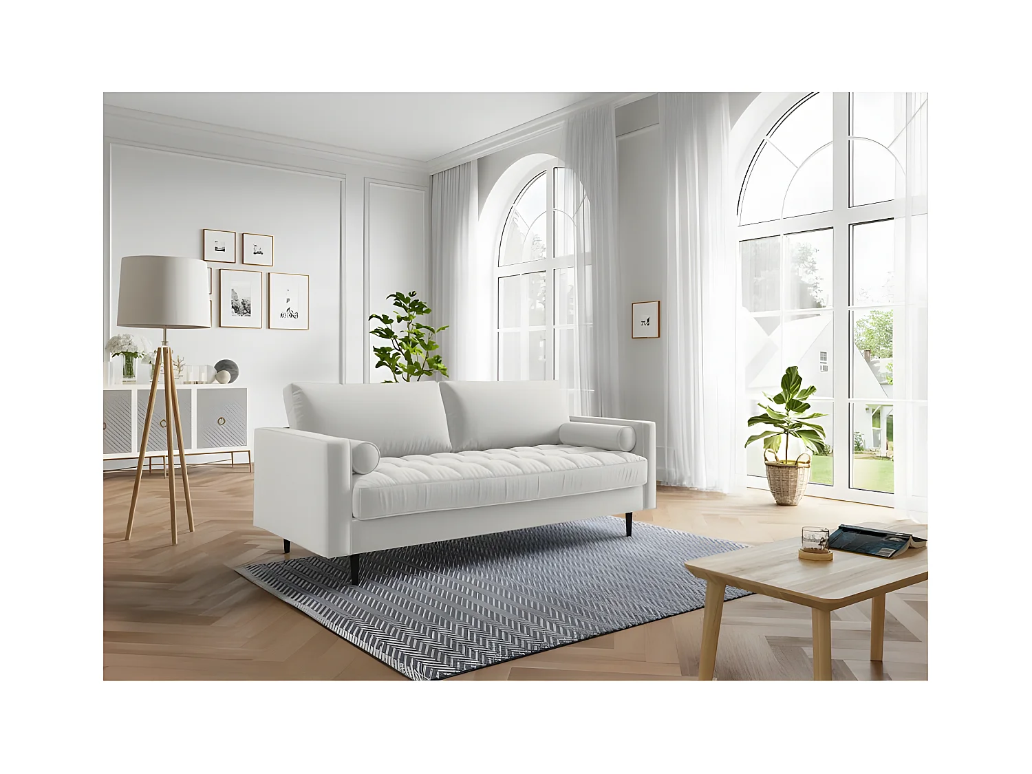 Canapé droit MAEL fixe en velours beige