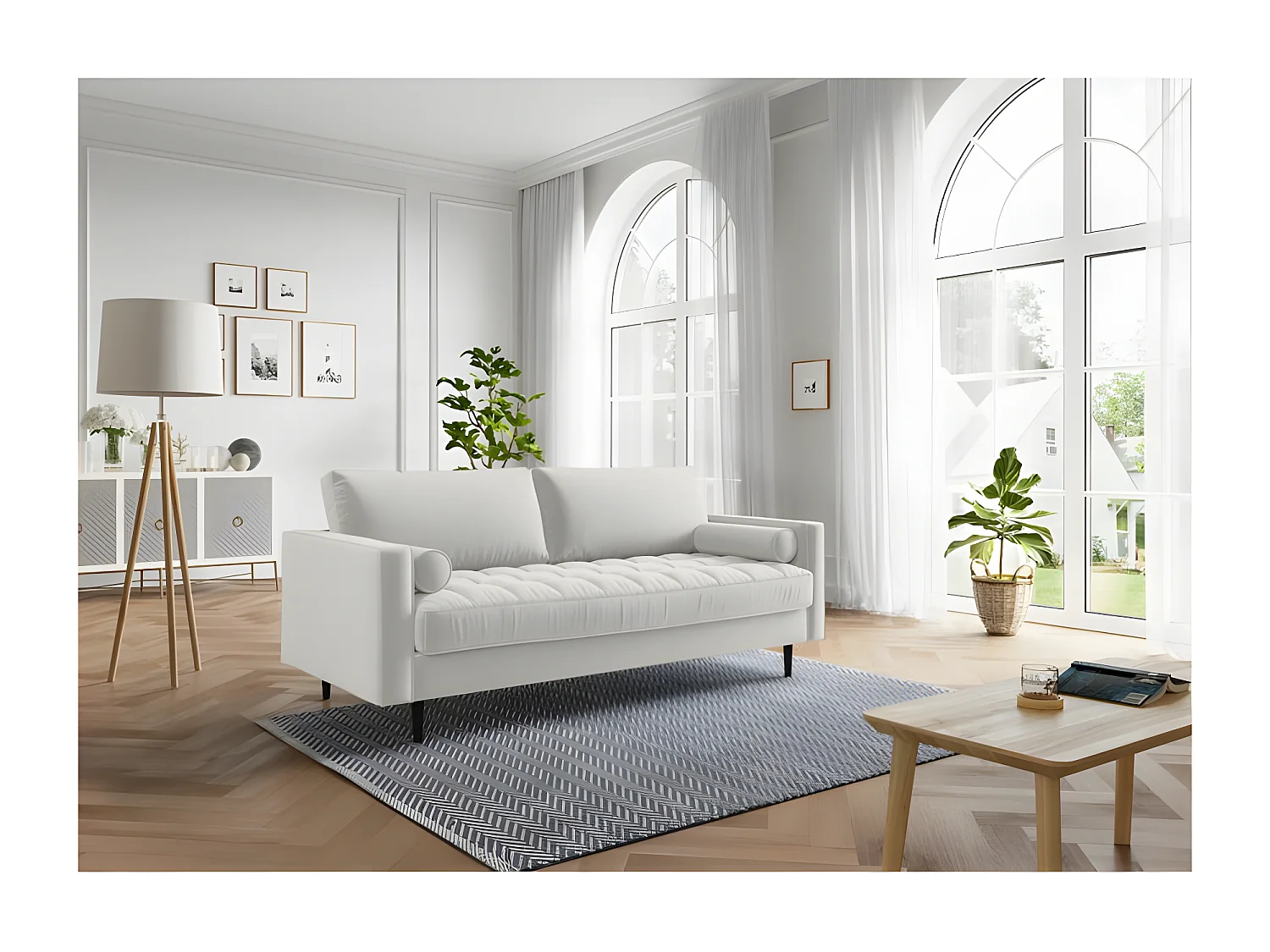 Canapé droit MAEL fixe en velours beige