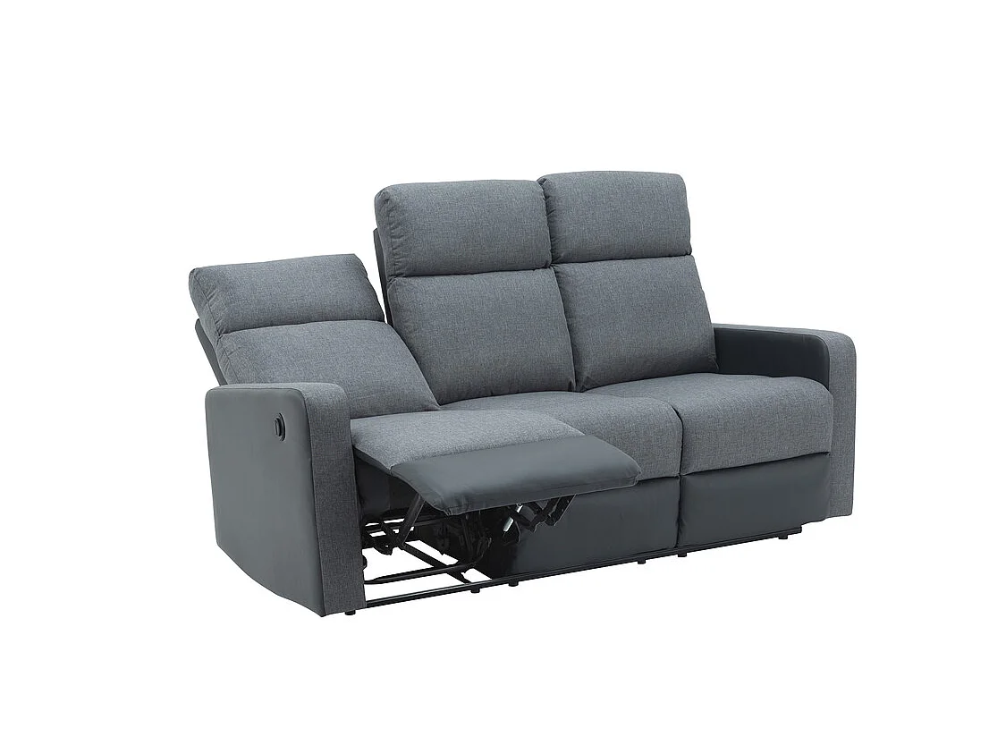 Canapé relax LOVA en PU noir et tissu gris foncé électrique 3 places