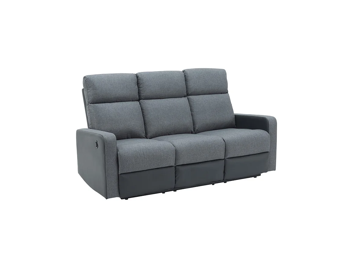 Canapé relax LOVA en PU noir et tissu gris foncé électrique 3 places