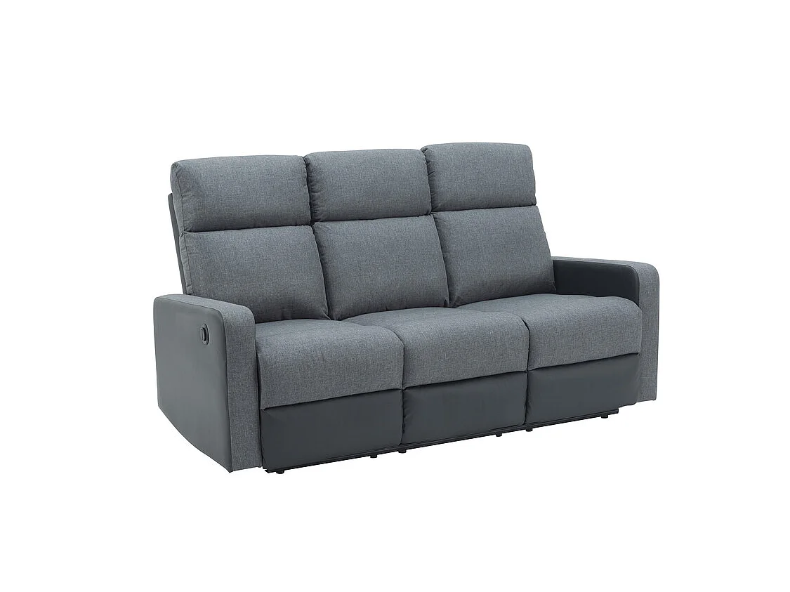 Canapé relax LOVA en PU noir et tissu gris foncé électrique 3 places