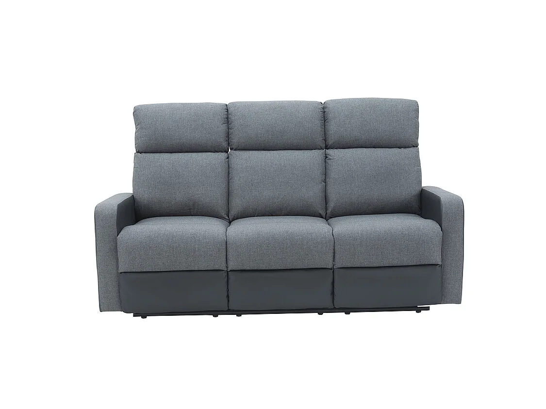 Canapé relax LOVA en PU noir et tissu gris foncé électrique 3 places