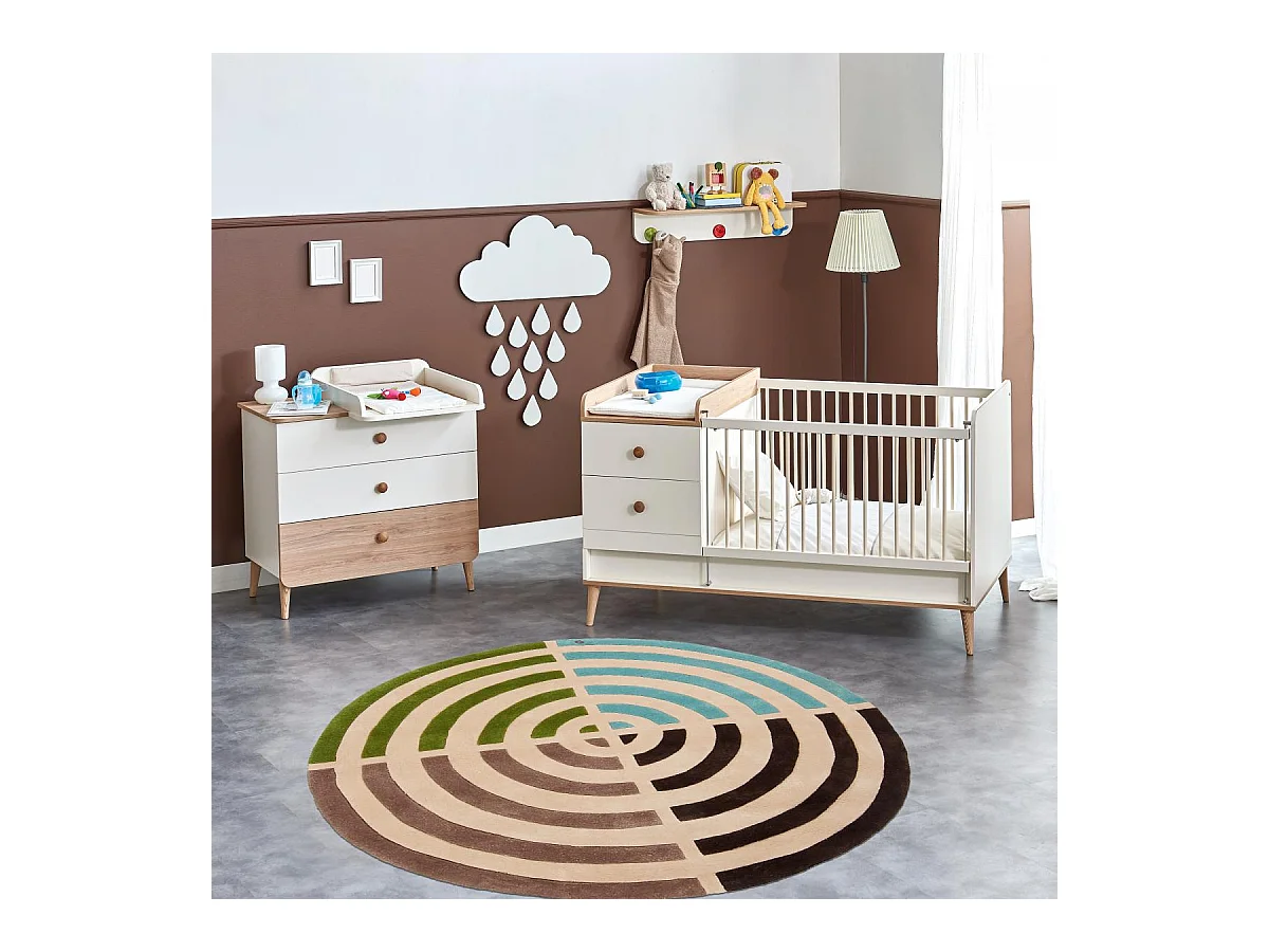 Tapis rond Ø150cm fait main en laine motif géométrique pour salon LIFOU