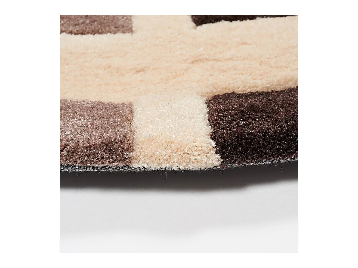 Tapis rond Ø150cm fait main en laine motif géométrique pour salon LIFOU