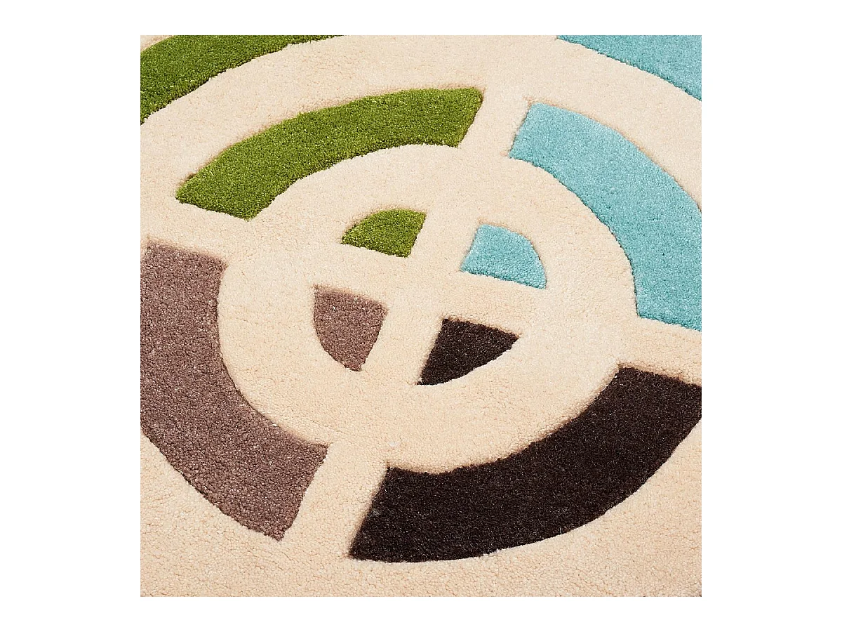 Tapis rond Ø150cm fait main en laine motif géométrique pour salon LIFOU