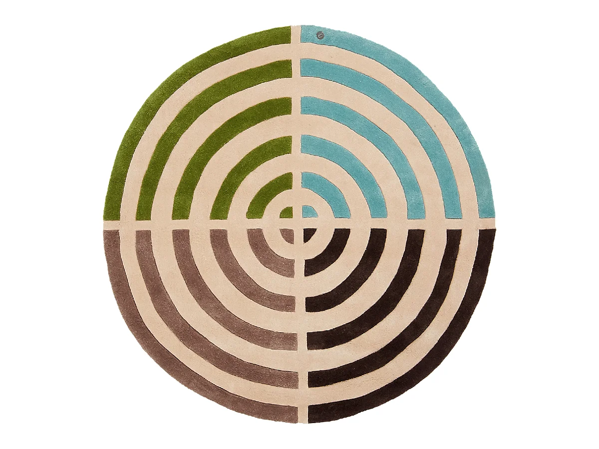 Tapis rond Ø150cm fait main en laine motif géométrique pour salon LIFOU