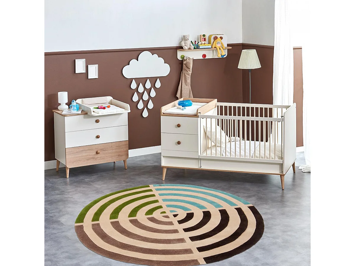 Tapis rond Ø150cm fait main en laine motif géométrique pour salon LIFOU