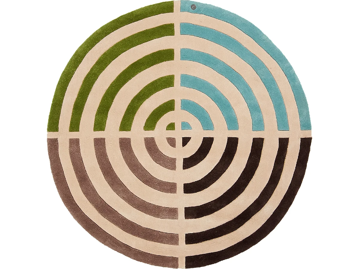 Tapis rond Ø150cm fait main en laine motif géométrique pour salon LIFOU