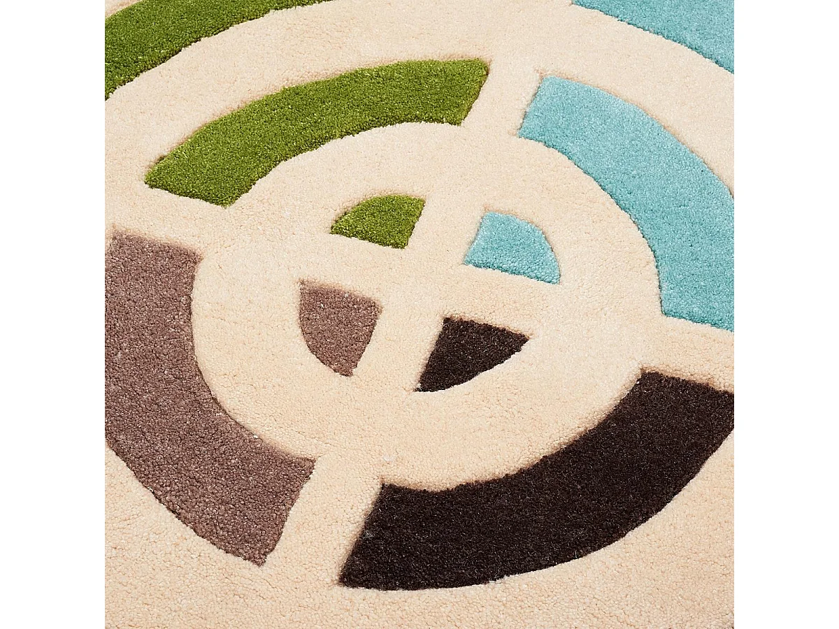 Tapis rond Ø150cm fait main en laine motif géométrique pour salon LIFOU