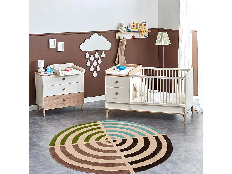 Tapis rond Ø150cm fait main en laine motif géométrique pour salon LIFOU