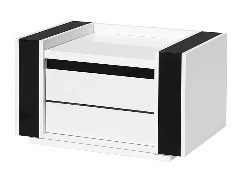 Chevet LINA 2 tiroirs – Blanc et noir – 71 x 42 x 45 cm