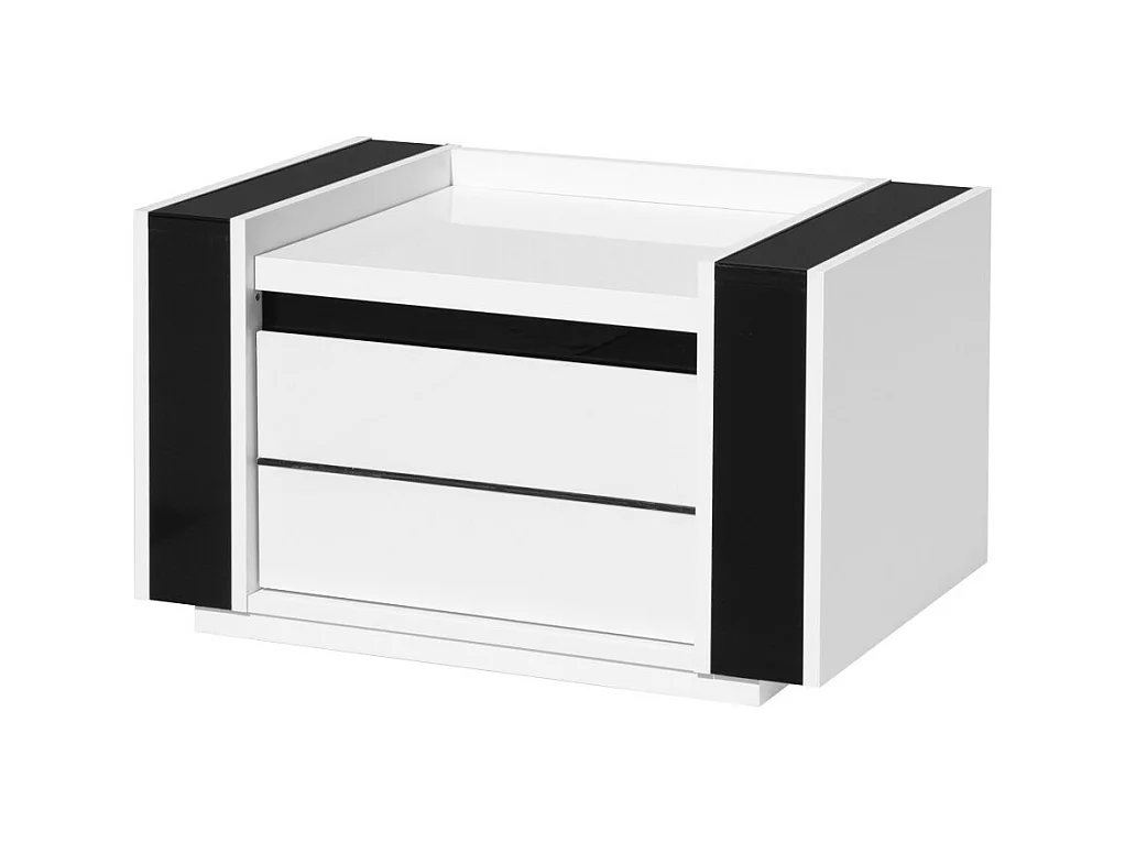 Nachttisch LINA mit 2 Schubladen - Weiß und Schwarz - 71 x 42 x 45 cm