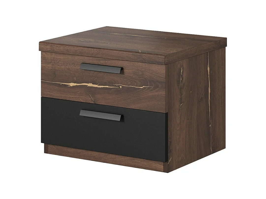 Table de chevet 2 tiroirs – Chêne foncé et noir – Collection FOX