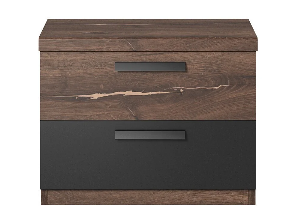 Table de chevet 2 tiroirs – Chêne foncé et noir – Collection FOX