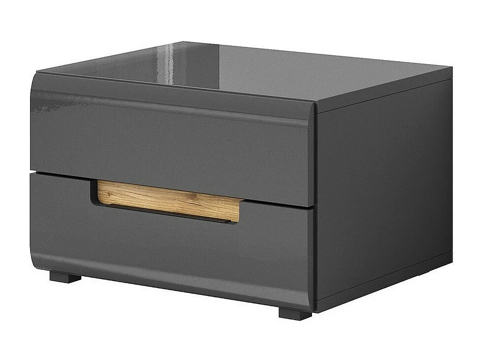 Table de chevet deux tiroirs, collection LUCIA. Coloris gris et chêne.