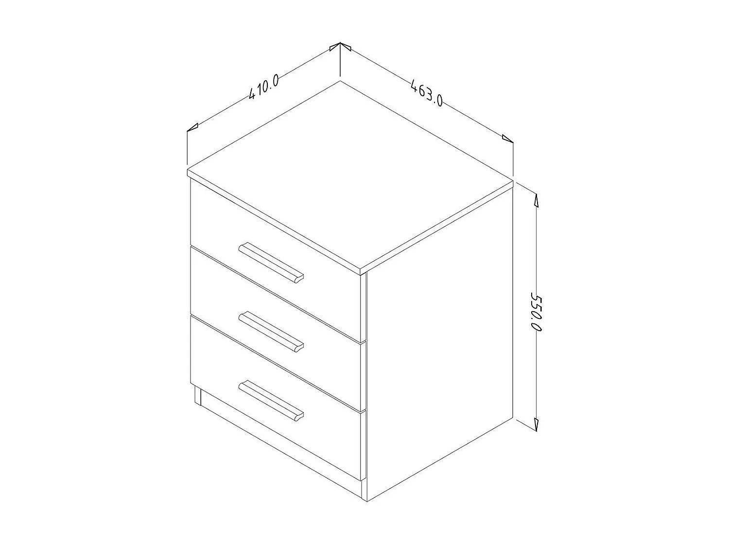 Table de chevet EOS – 3 tiroirs – Chêne foncé et noir – Design moderne