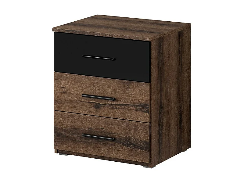 Table de chevet EOS – 3 tiroirs – Chêne foncé et noir – Design moderne