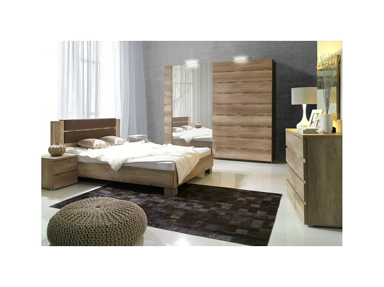 Lote de 2 mesitas de noche ROMI – 2 cajones – Color roble dab canyon – L45,5 × P43,5 × H44 cm – Dormitorio adulto