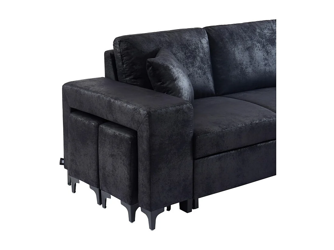 Canapé d'angle JULES convertible en tissu effet vintage noir