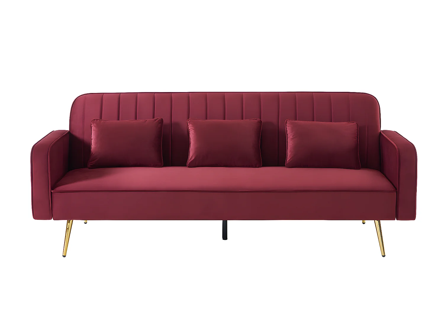 Canapé droit CHARLES en velours grenat avec pieds dorés