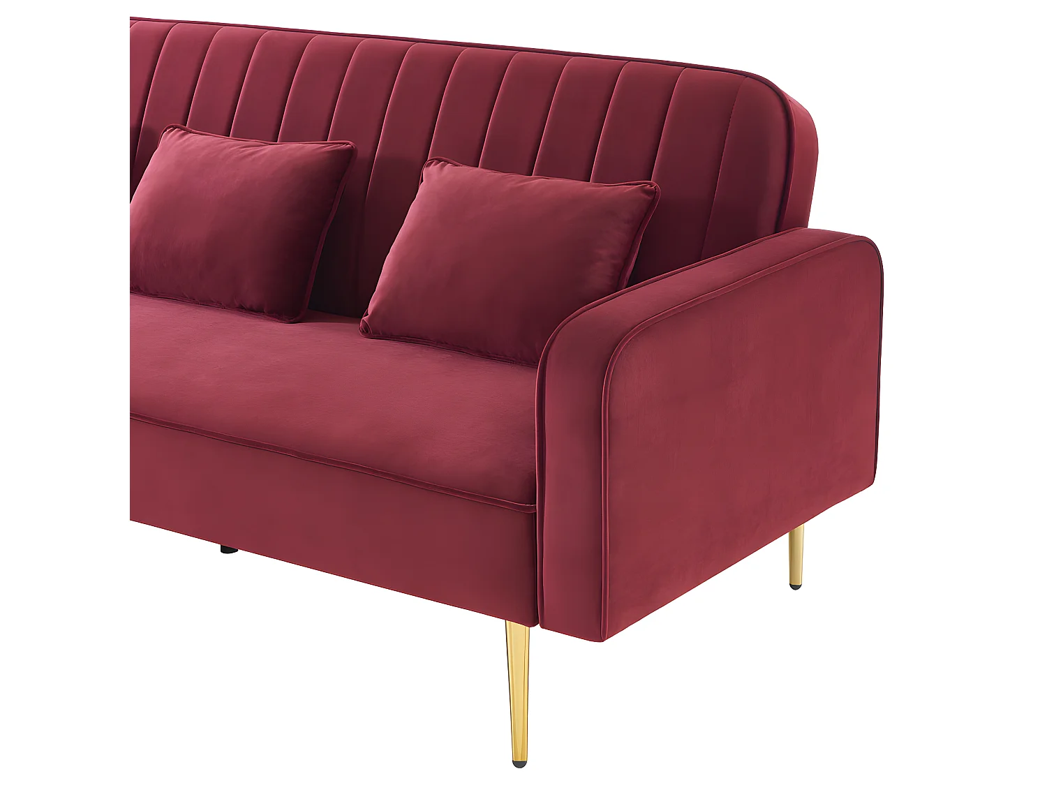 Canapé droit CHARLES en velours grenat avec pieds dorés
