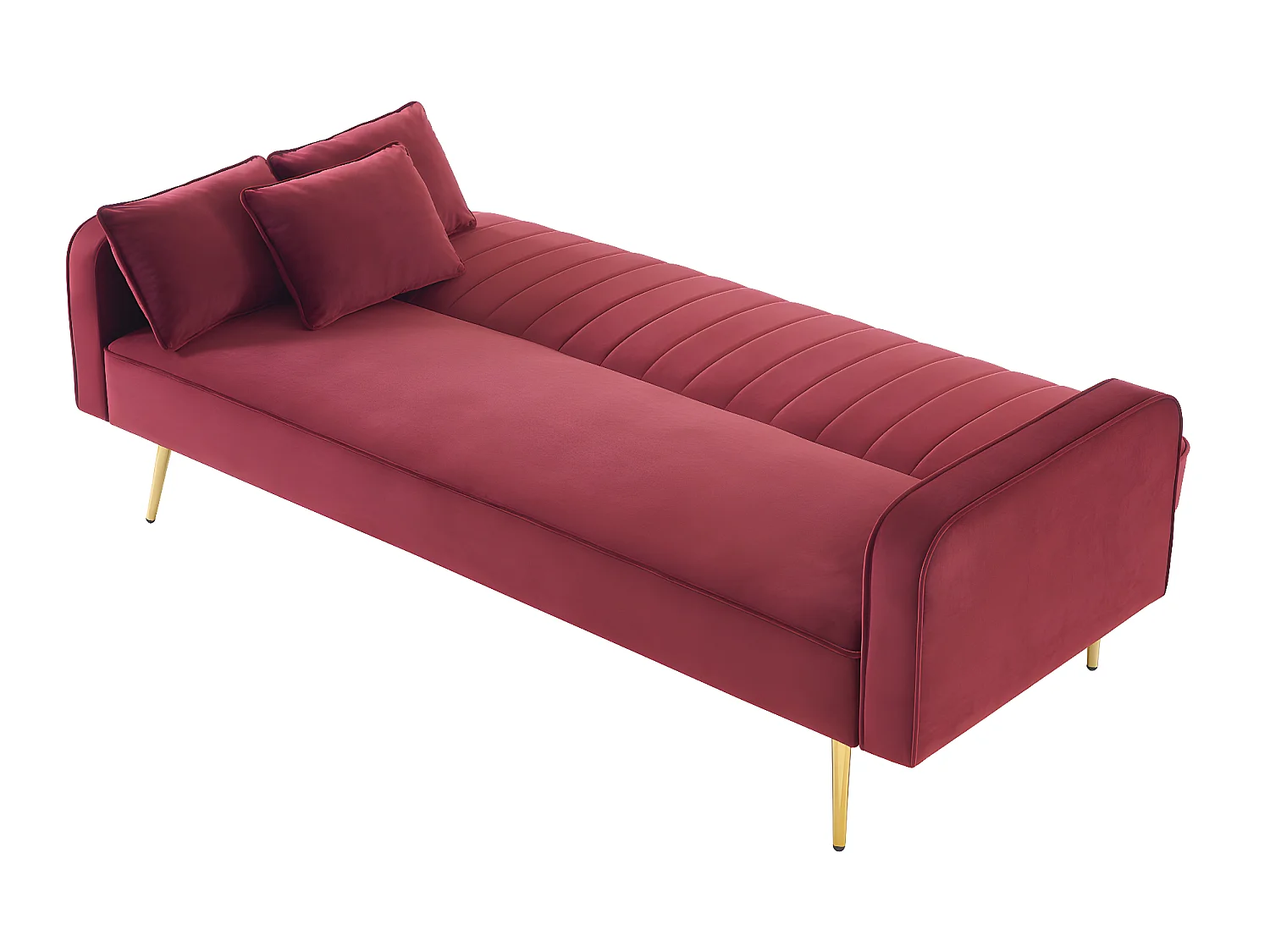 Canapé droit CHARLES en velours grenat avec pieds dorés