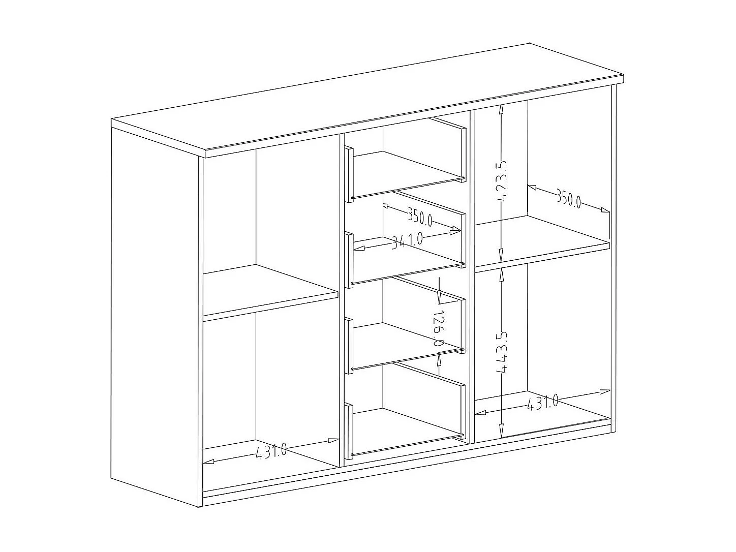 Cómoda de diseño 2 puertas y 4 cajones – 130 cm – Roble oscuro y negro – Colección FOX