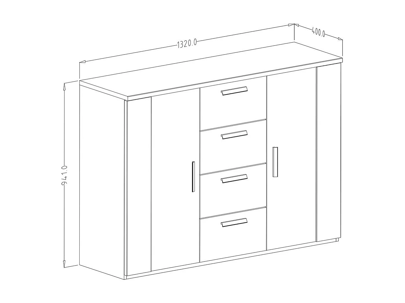 Cómoda de diseño 2 puertas y 4 cajones – 130 cm – Roble oscuro y negro – Colección FOX
