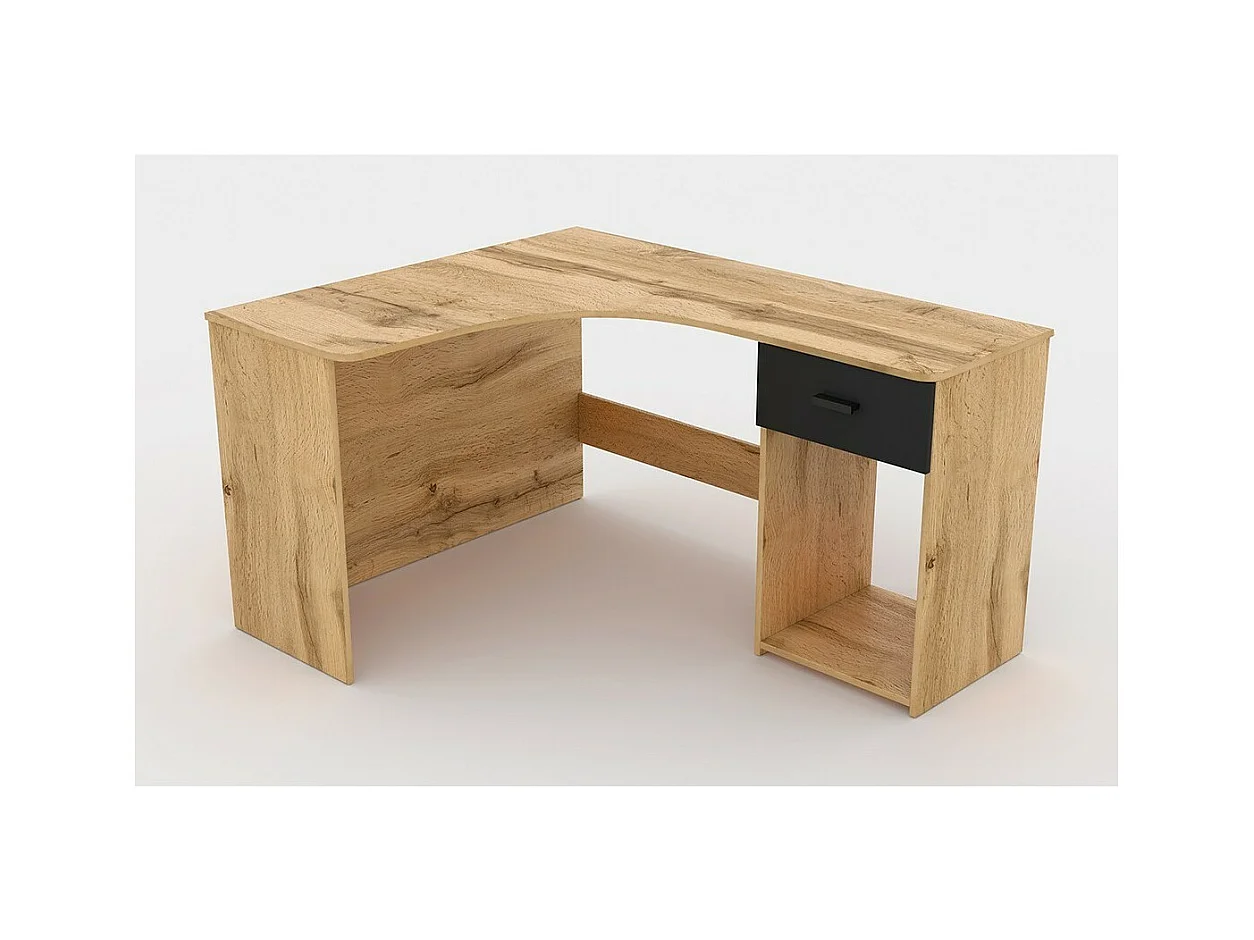 Escritório de canto design com muitos armazenamentos coleção LOUANE cor carvalho e preto.