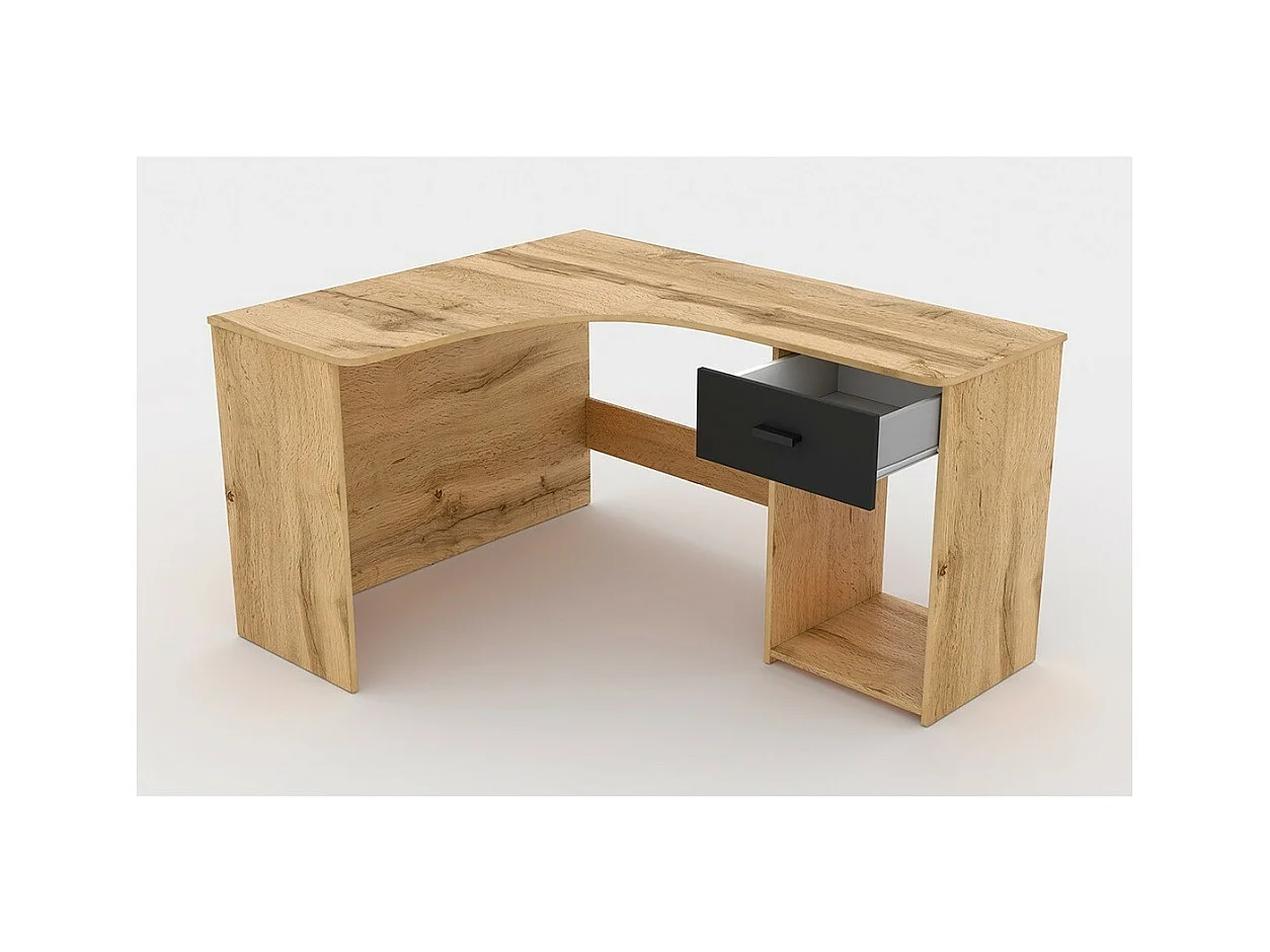 Escritório de canto design com muitos armazenamentos coleção LOUANE cor carvalho e preto.