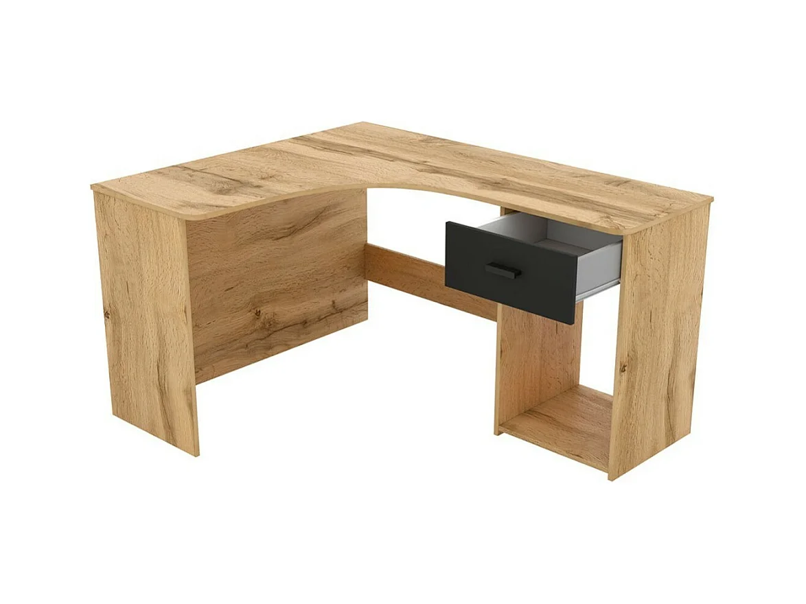 Escritório de canto design com muitos armazenamentos coleção LOUANE cor carvalho e preto.