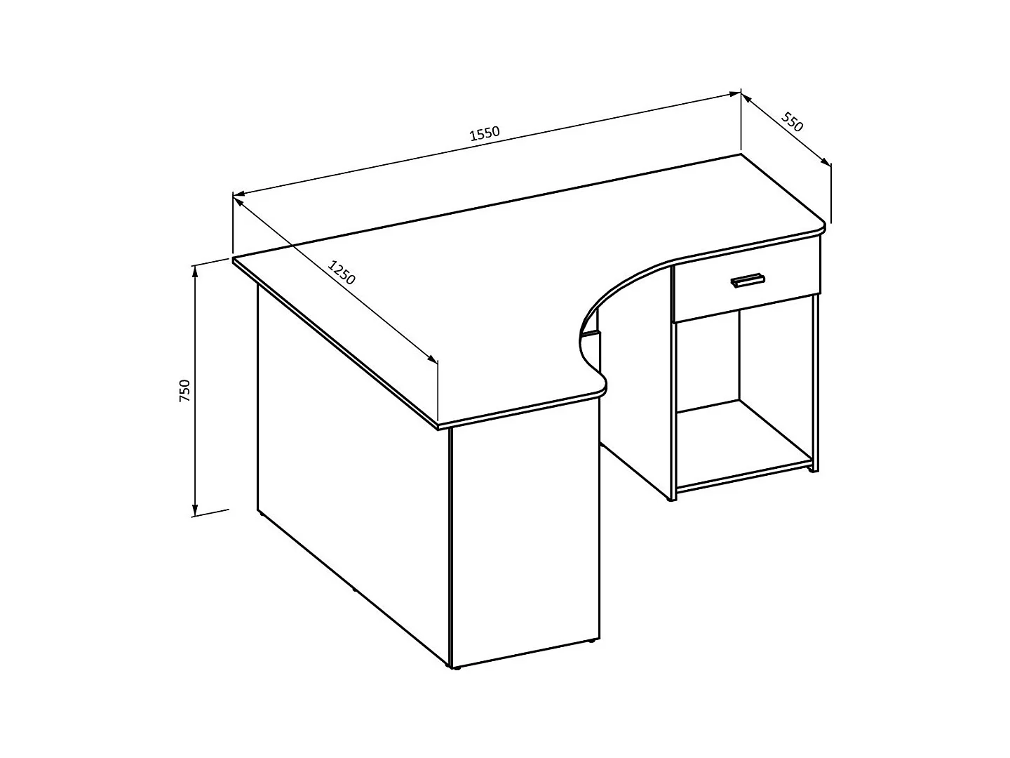 Escritório de canto design com muitos armazenamentos coleção LOUANE cor carvalho e preto.