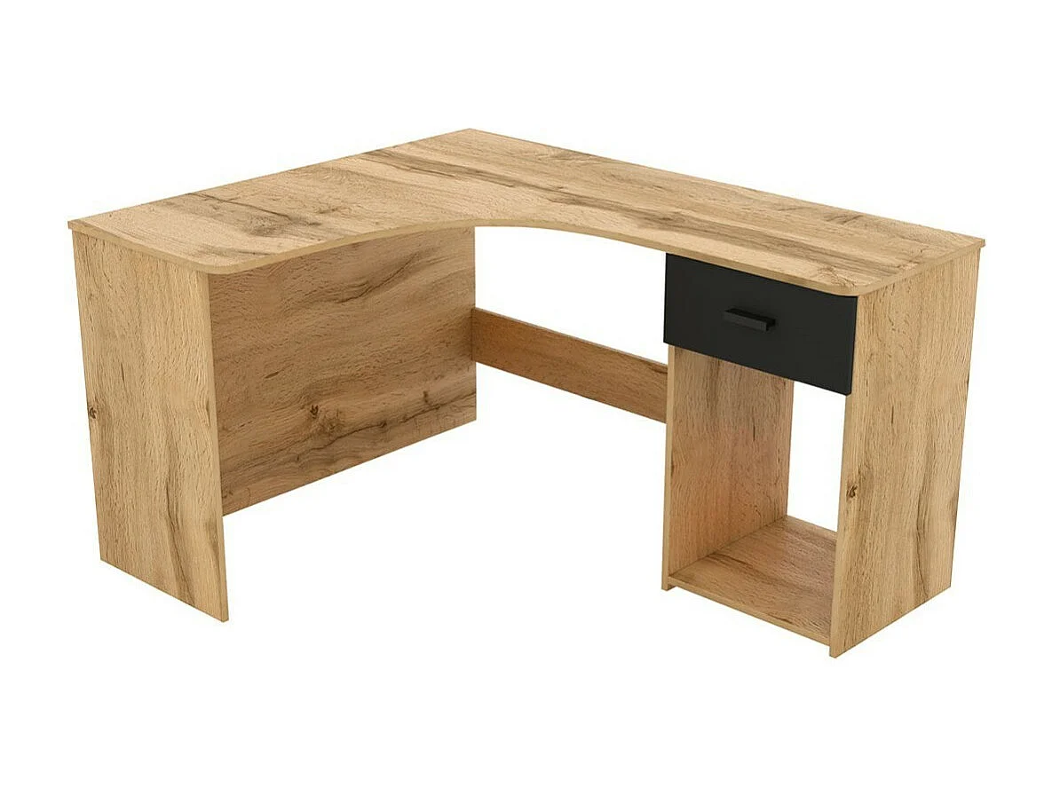 Bureau d'angle design avec nombreux rangements collection LOUANE coloris chêne et noir.