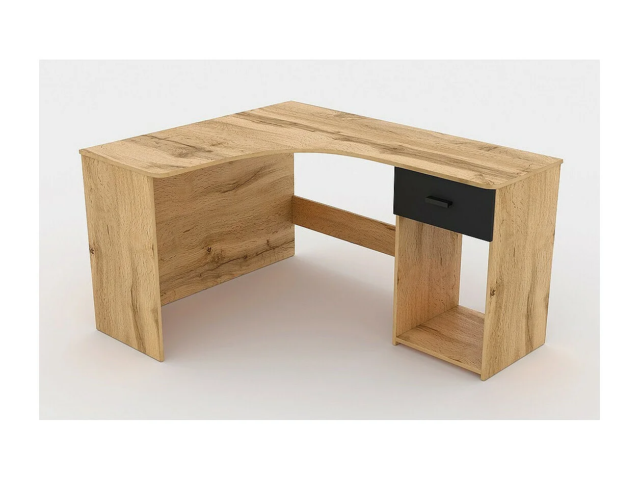 Bureau d'angle design avec nombreux rangements collection LOUANE coloris chêne et noir.