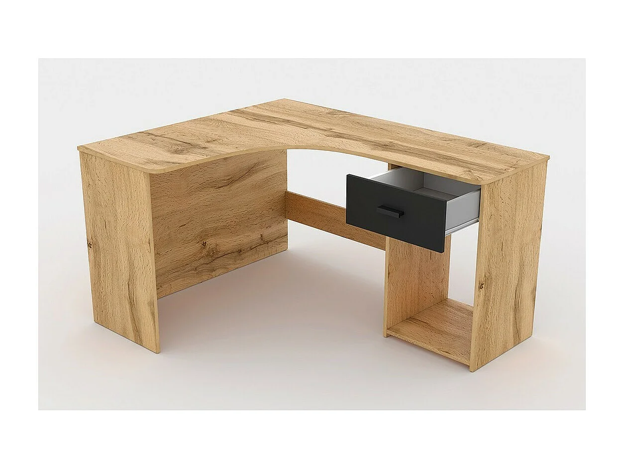 Bureau d'angle design avec nombreux rangements collection LOUANE coloris chêne et noir.