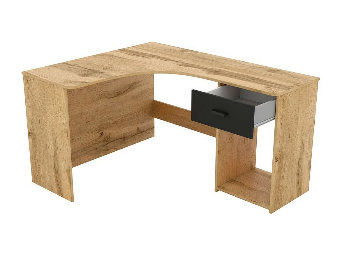 Bureau d'angle design avec nombreux rangements collection LOUANE coloris chêne et noir.