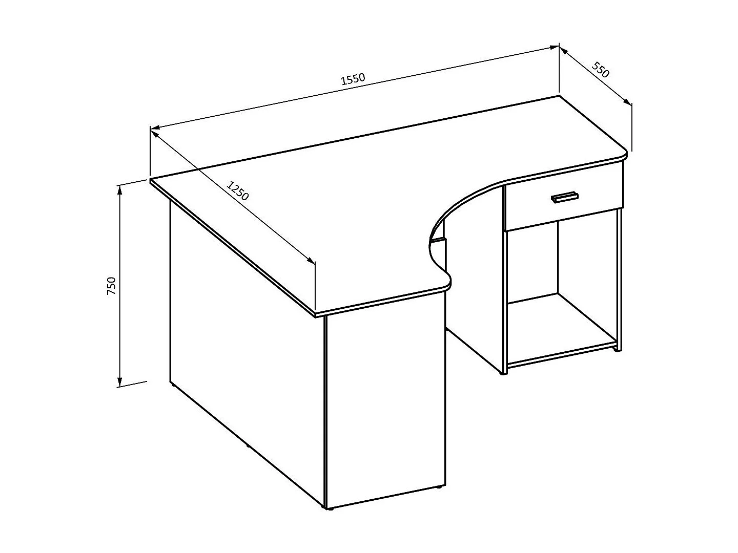 Bureau d'angle design avec nombreux rangements collection LOUANE coloris chêne et noir.