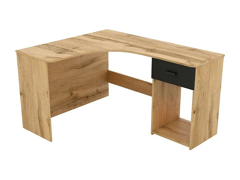 Escritório de canto design com muitos armazenamentos coleção LOUANE cor carvalho e preto.