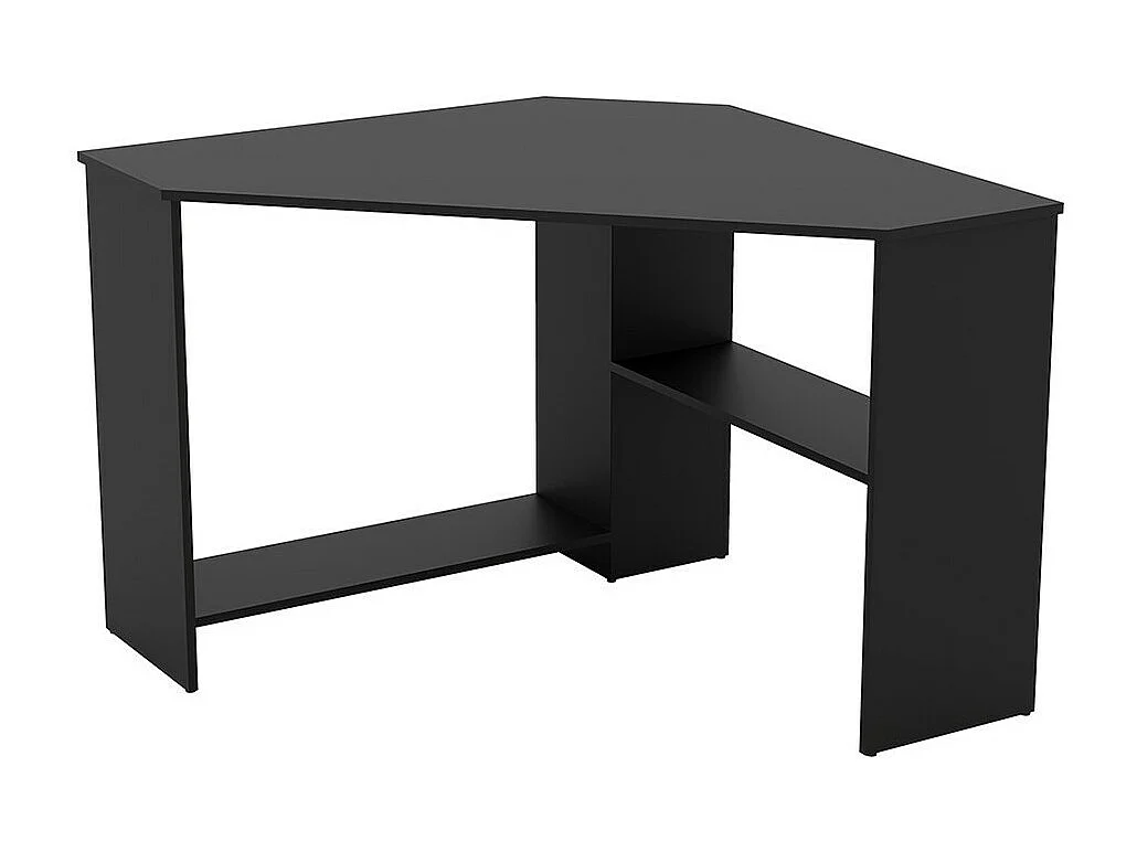 Bureau d'angle KARO – Noir mat – Design compact avec rangements intermédiaires