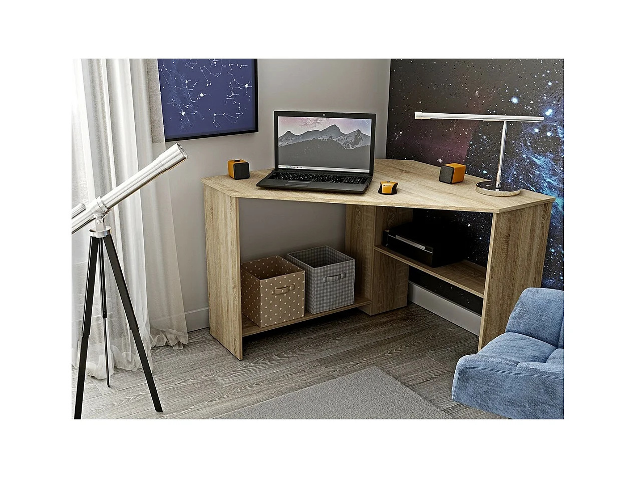 Hoekbureau ontwerp collectie KARO in eiken kleur.