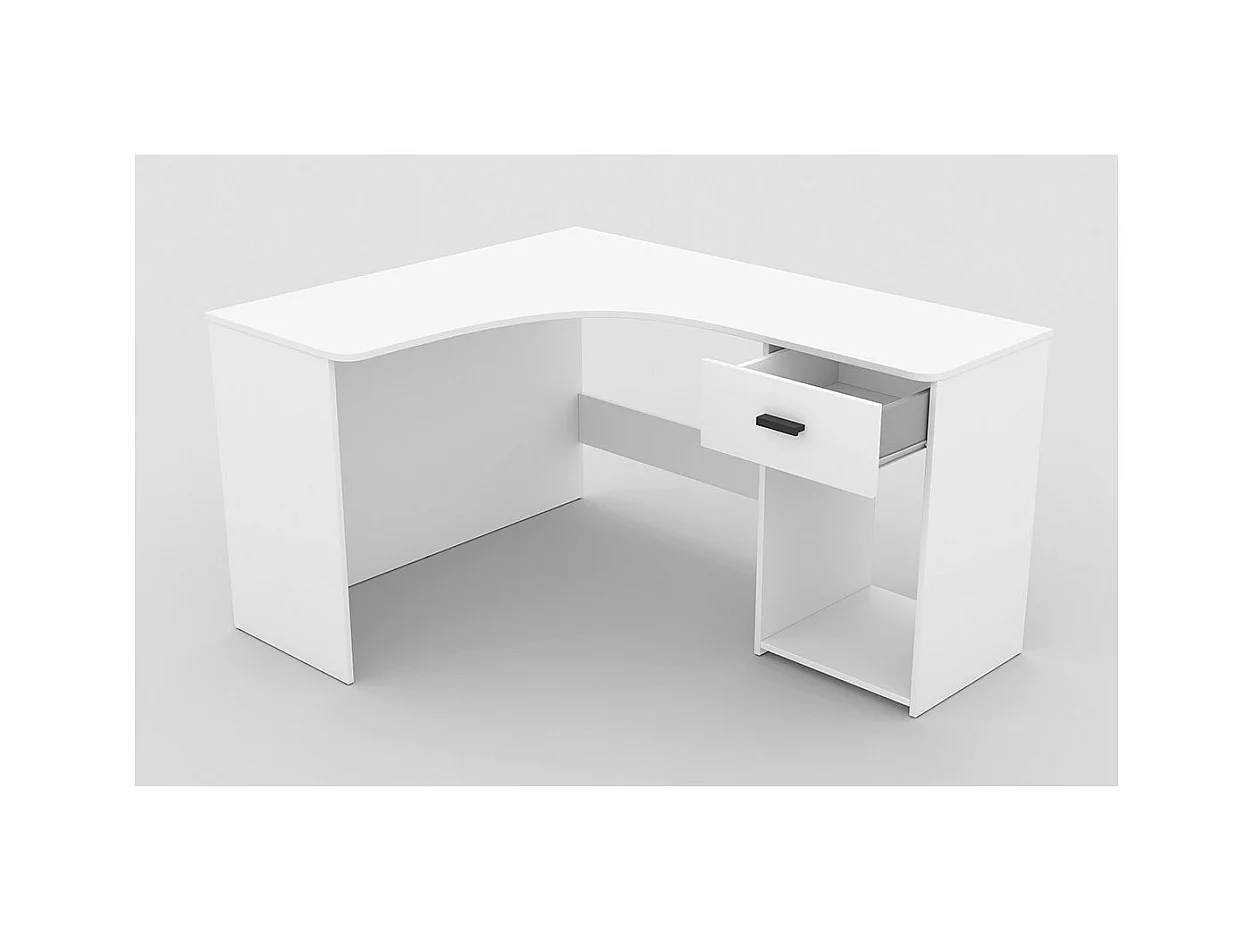 Hoekbureau design met veel opbergruimte uit de LOUANE collectie, kleur wit.