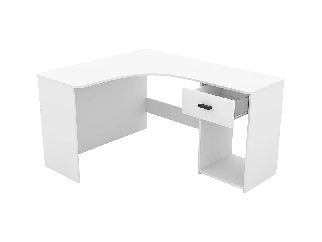 Hoekbureau design met veel opbergruimte uit de LOUANE collectie, kleur wit.